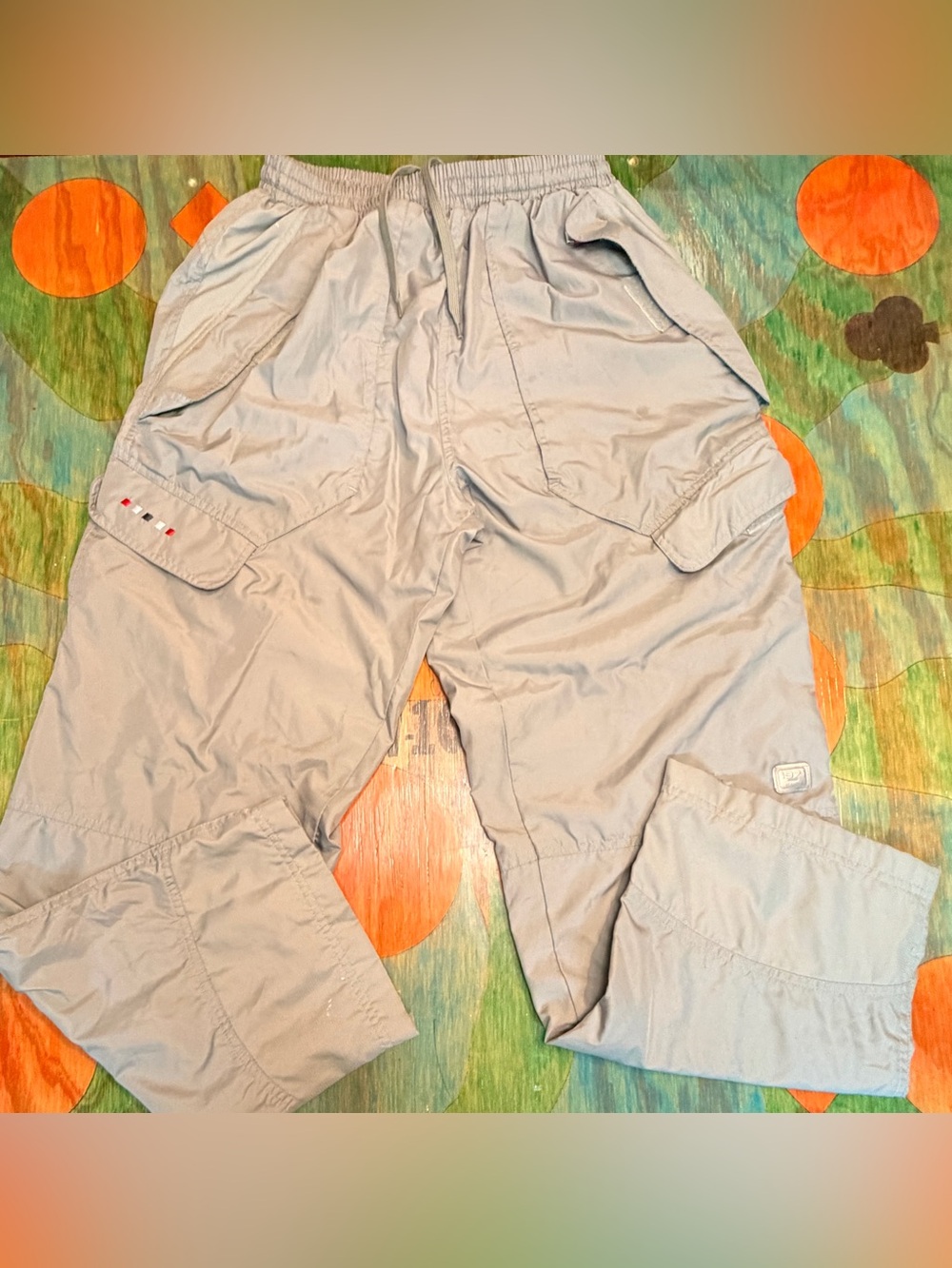 Vtg 90s Starter Warm Up Tack Pants Sz Small Gray Beige Zipper Legs Fleece Lined
